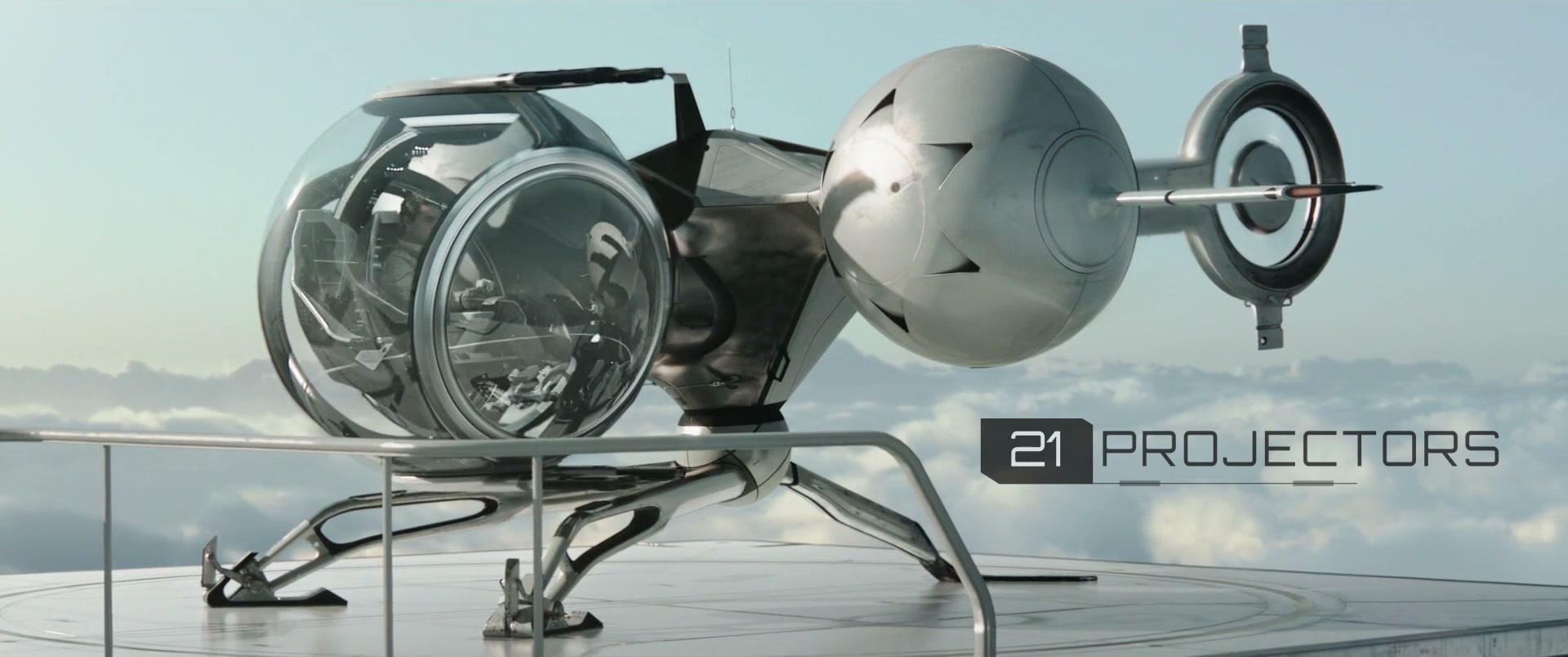 An Oblivion frame with Burt Rutherford’s technical callout identifying the 21-projector array.